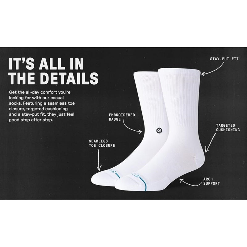 Stance Icon Crew Socks 3-Pack, Cotton Blend Medium Cushioning Arch Support, Black, Large - Image 3